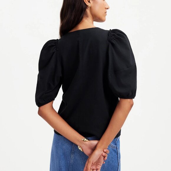 Madewell Puff-Sleeve Cotton Relaxed Fit Tee Black Size S NWT - Picture 2 of 9